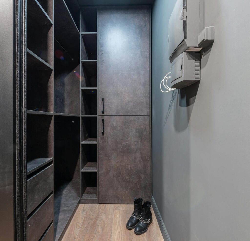 Wooden Shelves and Cabinet Inside a Room